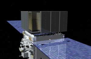 Fermi's LAT detects gamma-rays by tracking the electrons and positrons they produce after striking layers of tungsten. Credit: NASA/Goddard Space Flight Center Conceptual Image Lab Fermi's LAT detects gamma-rays by tracking the electrons and positrons they produce after striking layers of tungsten. Credit: NASA/Goddard Space Flight Center Conceptual Image Lab
