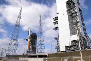 Image: A Delta IV rocket awaits liftoff on a flight to loft the GOES-P weather satellite into orbit. Photo credit: NASA/Troy Cryder Image: A Delta IV rocket awaits liftoff on a flight to loft the GOES-P weather satellite into orbit. Photo credit: NASA/Troy Cryder