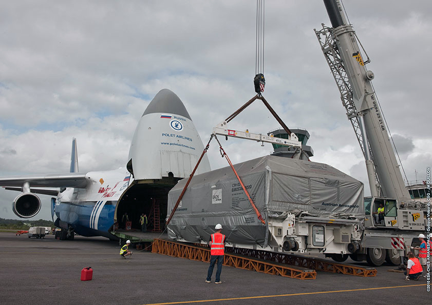 Arabsat 5A is delivered to French Guiana for its Ariane 5 flight