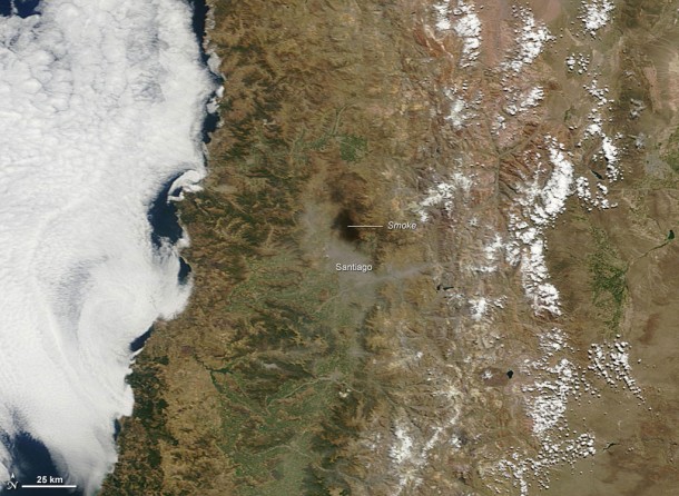Smoke Over Santiago Following 8.8 Earthquake Seen from Space. Credit: NASA Smoke Over Santiago Following 8.8 Earthquake Seen from Space. Credit: NASA