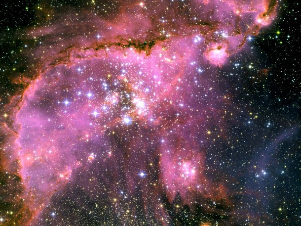 Young stars sculpt gas with powerful outflows. Credit: NASA, ESA