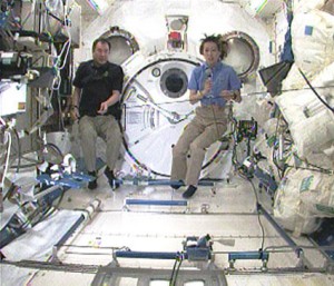 Expedition 23 Flight Engineer Soichi Noguchi (left) and STS-131 Mission Specialist Naoko Yamazaki perform a series of microgravity experiments inside the Kibo laboratory. Noguchi and Yamazaki are both astronauts representing the Japan Aerospace Exploration Agency. Image credit: NASA TV Expedition 23 Flight Engineer Soichi Noguchi (left) and STS-131 Mission Specialist Naoko Yamazaki perform a series of microgravity experiments inside the Kibo laboratory. Noguchi and Yamazaki are both astronauts representing the Japan Aerospace Exploration Agency. Image credit: NASA TV