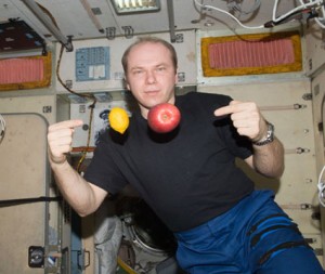 Expedition 23 Commander Oleg Kotov is pictured near fresh fruit floating freely in the Zvezda service module of the International Space Station. Credit: NASA Expedition 23 Commander Oleg Kotov is pictured near fresh fruit floating freely in the Zvezda service module of the International Space Station. Credit: NASA
