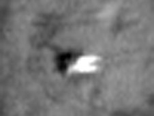 Enlargement of Luna 17 lander, note the Lunokhod 1 tracks starting at the ramp and circling the lander. Credit: NASA/GSFC/Arizona State University. Enlargement of Luna 17 lander, note the Lunokhod 1 tracks starting at the ramp and circling the lander. Credit: NASA/GSFC/Arizona State University.