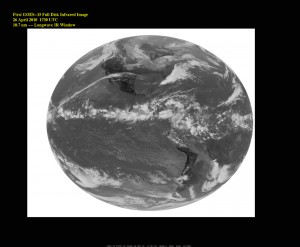 NOAA's newest Geostationary Operational Environmental Satellite – GOES-15 – took its first full-disk infrared image of the Earth on April 26 at 17:30 UTC (1:30 p.m. EDT). Clouds associated with the low pressure areas over the Ohio Valley and southern Minnesota and the cold front coming into the Pacific Northwest are visible on the image. Image Credit: NASA/NOAA/SSEC NOAA's newest Geostationary Operational Environmental Satellite – GOES-15 – took its first full-disk infrared image of the Earth on April 26 at 17:30 UTC (1:30 p.m. EDT). Clouds associated with the low pressure areas over the Ohio Valley and southern Minnesota and the cold front coming into the Pacific Northwest are visible on the image. Image Credit: NASA/NOAA/SSEC