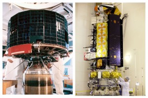 The TIROS-1 satellite (left) is seen in a cleanroom atop the Thor-Able booster, being prepared for encapsulation, in anticipation of its launch from Cape C anaveral, Florida on April 1, 1960 - 50 years ago today. The NOAA-N Prime satellite (right), the 44th and final TIROS spacecraft, is seen in a cleanroom at Vandenberg Air Force Base, California, being readied for launch on February 6, 2009. All TIROS spacecraft were built by Lockheed Martin and its heritage companies.  