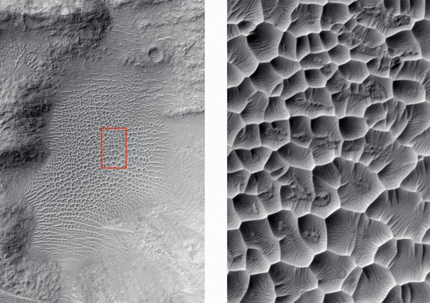 Two zooms of the Star Dunes in Crater in Tyrrhena Terra. Credit: NASA/JPL/University of Arizona Two zooms of the Star Dunes in Crater in Tyrrhena Terra. Credit: NASA/JPL/University of Arizona