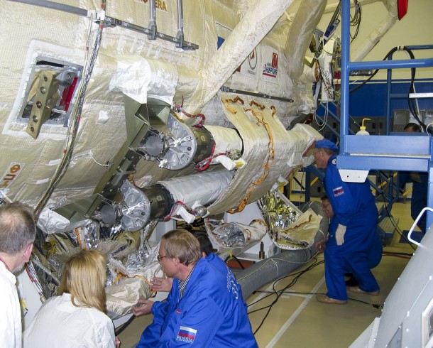 European Robotic Arm spare unit, before covering under a thermal cover, attached to Russian Mini Research Module 1. MRM-1 will be launched to ISS aboard shuttle Atlantis on Friday 14 May 2010. Credits: ESA European Robotic Arm spare unit, before covering under a thermal cover, attached to Russian Mini Research Module 1. MRM-1 will be launched to ISS aboard shuttle Atlantis on Friday 14 May 2010. Credits: ESA