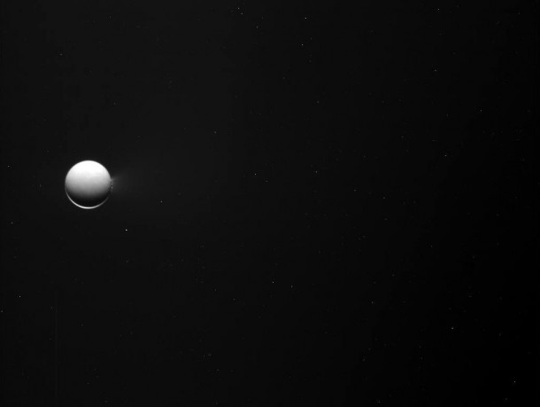 NASA's Casini spacecraft obtained this raw image of Enceladus on April 26, 2010. Image credit: NASA/JPL/Space Science Institute NASA's Casini spacecraft obtained this raw image of Enceladus on April 26, 2010. Image credit: NASA/JPL/Space Science Institute