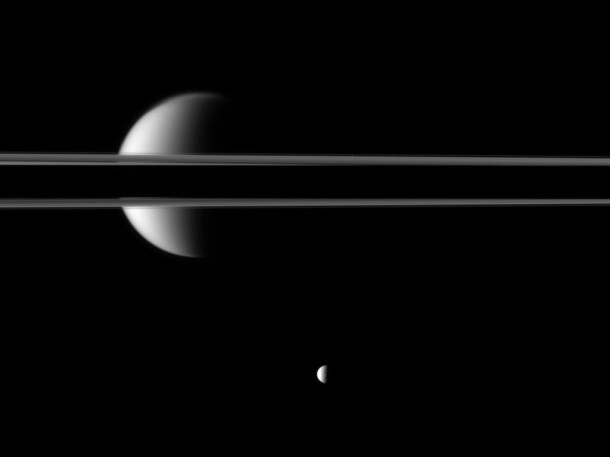 Titan, Cut by Saturn's Shadow. Credit: NASA/JPL/Space Science Institute 