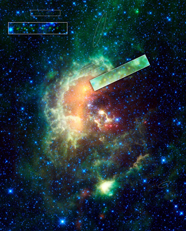 This image from WISE shows the Tadpole nebula. Image credit: NASA/JPL-Caltech/UCLA 