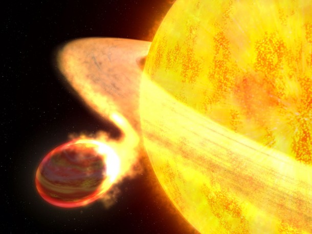 This is an artist's concept of the exoplanet WASP-12b. It is the hottest known planet in the Milky Way galaxy, and potentially the shortest lived. Credit: NASA, ESA, and G. Bacon (STScI) This is an artist's concept of the exoplanet WASP-12b. It is the hottest known planet in the Milky Way galaxy, and potentially the shortest lived. Credit: NASA, ESA, and G. Bacon (STScI)