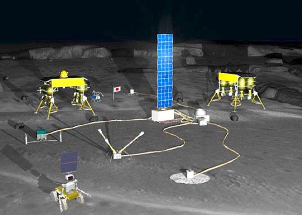Concept drawing of a robotic lunar base. Credit: JAXA Concept drawing of a robotic lunar base. Credit: JAXA