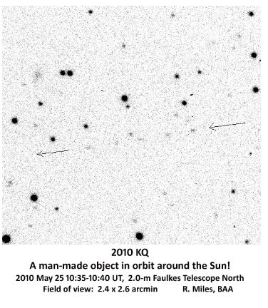 2010 KQ - a man-made object spotted orbiting the sun. Credit: Richard Miles, BAA via the Las Cumbres Observatory. 2010 KQ - a man-made object spotted orbiting the sun. Credit: Richard Miles, BAA via the Las Cumbres Observatory.