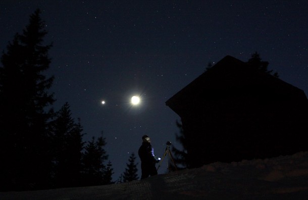 A Venus-Moon conjunction over the Alps of Austria in 2008. Photo credit: Tamas Ladanyi