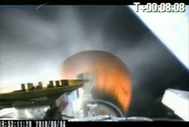 Falcon 9 has achieved Earth Orbit! Credit: SpaceX Falcon 9 is approaching maximum dynamic pressure (Max Q) Falcon 9 has achieved Earth Orbit! Credit: SpaceX Falcon 9 is approaching maximum dynamic pressure (Max Q)