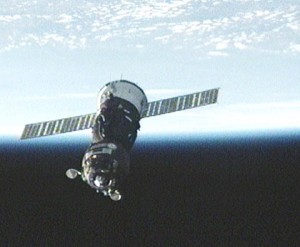 The Soyuz TMA-19 spacecraft moves from the International Space Station’s Zvezda service module to the Rassvet module. Credit: NASA TV The Soyuz TMA-19 spacecraft moves from the International Space Station’s Zvezda service module to the Rassvet module. Credit: NASA TV