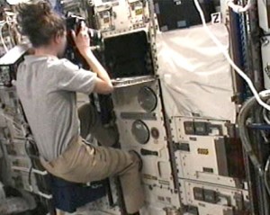 Expedition 24 Flight Engineer Tracy Caldwell Dyson snaps a photo of BioLab in the International Space Station's Columbus module. Credit: NASA TV Expedition 24 Flight Engineer Tracy Caldwell Dyson snaps a photo of BioLab in the International Space Station's Columbus module. Credit: NASA TV