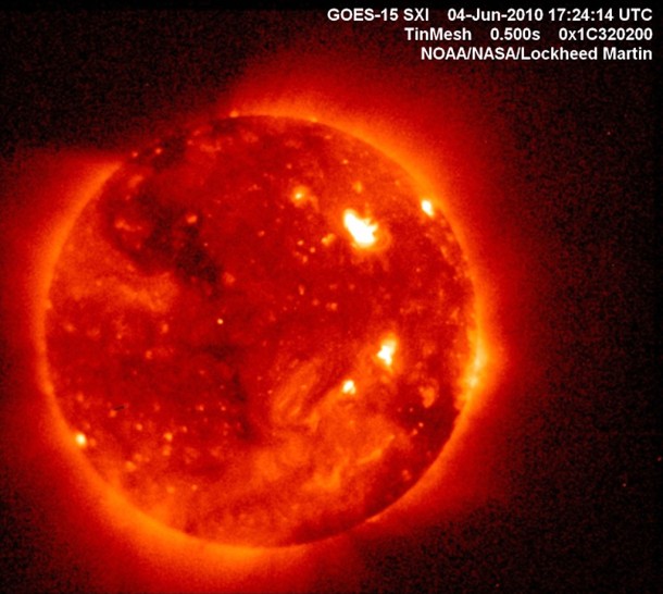 This first image of the sun from the GOES-15 SXI instrument from June 2, 2010 was a cause for celebration. Credit: NASA/NOAA/ Lockheed Martin This first image of the sun from the GOES-15 SXI instrument from June 2, 2010 was a cause for celebration. Credit: NASA/NOAA/ Lockheed Martin