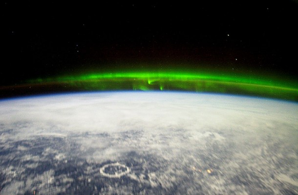The Aurora Borealis or northern lights and the Manicouagan Impact Crater reservoir (foreground) in Quebec, Canada, were featured in this photograph taken by astronaut Donald R. Pettit, Expedition Six NASA ISS science officer, on board the International Space Station (ISS). Credit: NASA The Aurora Borealis or northern lights and the Manicouagan Impact Crater reservoir (foreground) in Quebec, Canada, were featured in this photograph taken by astronaut Donald R. Pettit, Expedition Six NASA ISS science officer, on board the International Space Station (ISS). Credit: NASA