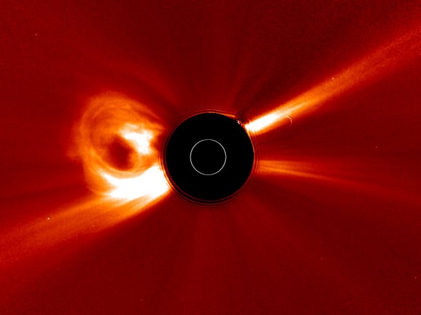 A bright mass of charged particles loops from the Sun’s atmosphere. Credit: NASA