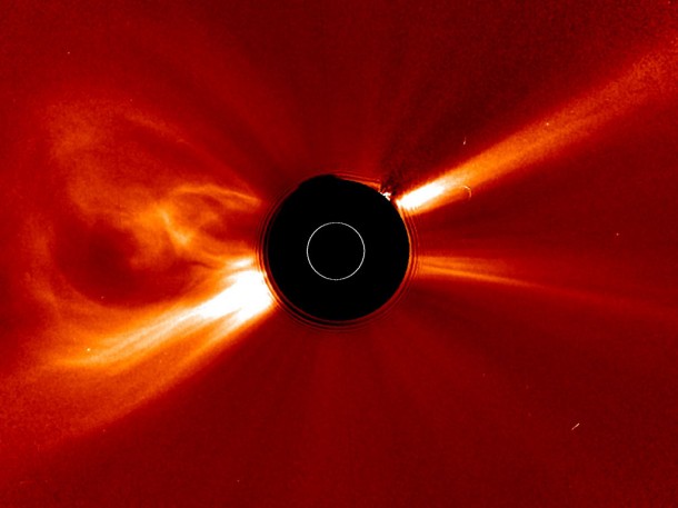 Two hours later, the looped mass had expanded and was moving away from the Sun. Credit: NASA