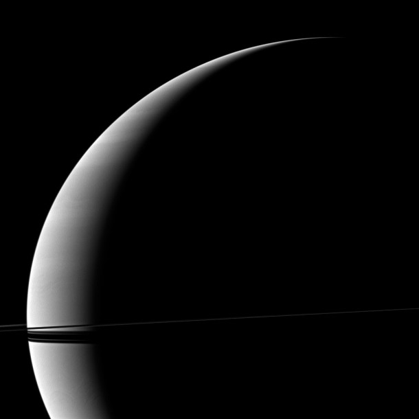 Saturn's rings seen edge-on by the Cassini spacecraft. Credit: NASA/JPL/Space Science Institute 
