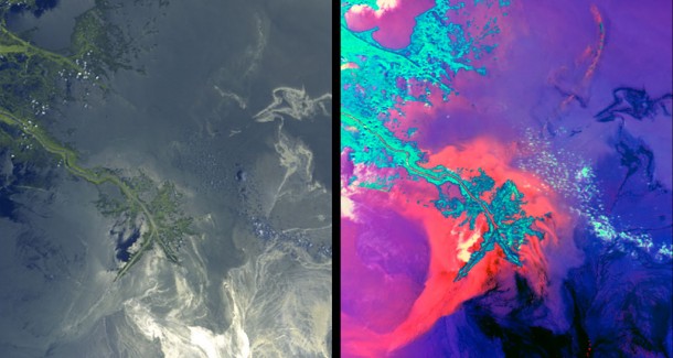 NASA Images Show Oil's Invasion Along Louisiana Coast. Credit: NASA NASA Images Show Oil's Invasion Along Louisiana Coast. Credit: NASA