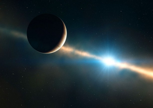 This artist’s impression shows how the planet inside the disc of Beta Pictoris may look. Only 12 million years old, or less than three-thousandths of the age of the Sun, Beta Pictoris is 75% more massive than our parent star. It is located about 60 light-years away towards the constellation of Pictor (the Painter) and is one of the best-known examples of a star surrounded by a dusty debris disc. Credit: ESO/L. Calçada This artist’s impression shows how the planet inside the disc of Beta Pictoris may look. Only 12 million years old, or less than three-thousandths of the age of the Sun, Beta Pictoris is 75% more massive than our parent star. It is located about 60 light-years away towards the constellation of Pictor (the Painter) and is one of the best-known examples of a star surrounded by a dusty debris disc. Credit: ESO/L. Calçada