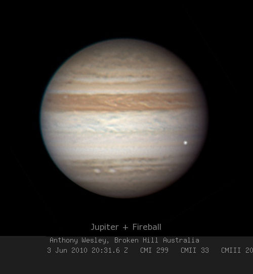 A color composite image of the June 3rd Jupiter impact flash. Credit: Anthony Wesley of Broken Hill, Australia. A color composite image of the June 3rd Jupiter impact flash. Credit: Anthony Wesley of Broken Hill, Australia.
