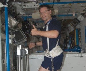 Expedition 24 Flight Engineer Doug Wheelock exercises on the Combined Operational Load Bearing External Resistance Treadmill in the International Space Station’s Tranquility node. Credit: NASA Expedition 24 Flight Engineer Doug Wheelock exercises on the Combined Operational Load Bearing External Resistance Treadmill in the International Space Station’s Tranquility node. Credit: NASA
