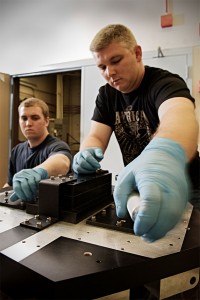 Two technicians from NASA's Goddard Space Flight Center in Greenbelt, Md., are pictured here working with a "Mass Simulator" for the James Webb Space Telescope. Credit: NASA's Goddard Space Flight Center/Chris Gunn Two technicians from NASA's Goddard Space Flight Center in Greenbelt, Md., are pictured here working with a "Mass Simulator" for the James Webb Space Telescope. Credit: NASA's Goddard Space Flight Center/Chris Gunn