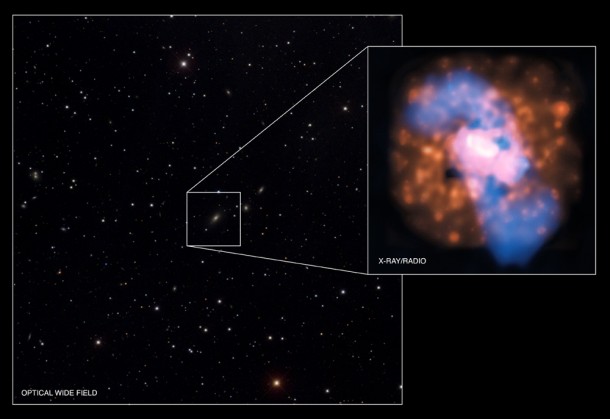 Credit: X-ray (NASA/CXC/UMD/Hodges-Kluck et al): Radio (NSF/NRAO/VLA/UMD/Hodges-Kluck et al); Optical (SDSS) Credit: X-ray (NASA/CXC/UMD/Hodges-Kluck et al): Radio (NSF/NRAO/VLA/UMD/Hodges-Kluck et al); Optical (SDSS)