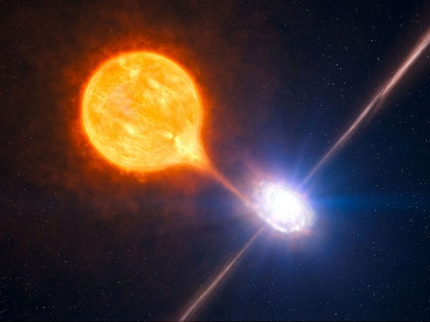Combining observations done with ESO's Very Large Telescope and NASA's Chandra X-ray telescope, astronomers have uncovered the most powerful pair of jets ever seen from a stellar black hole. Credit: ESO/L. Calçada Combining observations done with ESO's Very Large Telescope and NASA's Chandra X-ray telescope, astronomers have uncovered the most powerful pair of jets ever seen from a stellar black hole. Credit: ESO/L. Calçada
