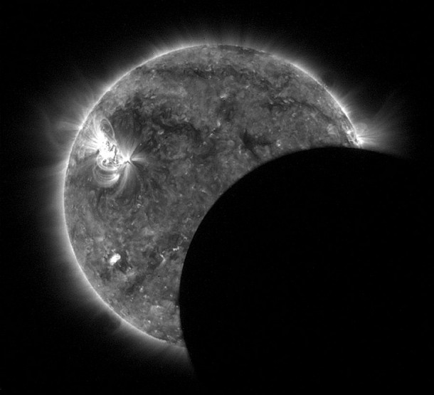 Proba-2 imaging the Sun during the solar eclipse on 11 July 2010. Experienced as a total eclipse across parts of the Pacific, Proba-2's orbit kept it outside the path of totality. The eclipse lasted through four Proba-2 orbits. Credits: ESA/ROB Proba-2 imaging the Sun during the solar eclipse on 11 July 2010. Experienced as a total eclipse across parts of the Pacific, Proba-2's orbit kept it outside the path of totality. The eclipse lasted through four Proba-2 orbits. Credits: ESA/ROB