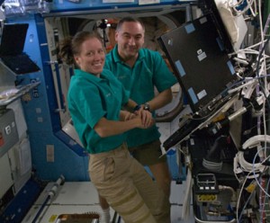 Commander Alexander Skvortsov and Flight Engineer Shannon Walker are pictured near a robotic workstation in the Destiny laboratory of the International Space Station. Credit: NASA Commander Alexander Skvortsov and Flight Engineer Shannon Walker are pictured near a robotic workstation in the Destiny laboratory of the International Space Station. Credit: NASA