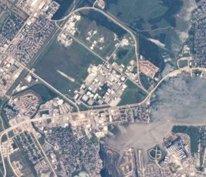 An Expedition 24 crew member photographed Johnson Space Center and Clear Lake as the International Space Station passed over Houston, Texas. Credit: NASA An Expedition 24 crew member photographed Johnson Space Center and Clear Lake as the International Space Station passed over Houston, Texas. Credit: NASA