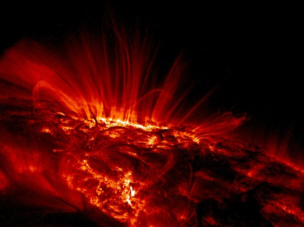 The surface of the sun in ultraviolet light. Even the relatively cool, dark regions have temperatures of thousands of degrees. (NASA/TRACE) The surface of the sun in ultraviolet light. Even the relatively cool, dark regions have temperatures of thousands of degrees. (NASA/TRACE)