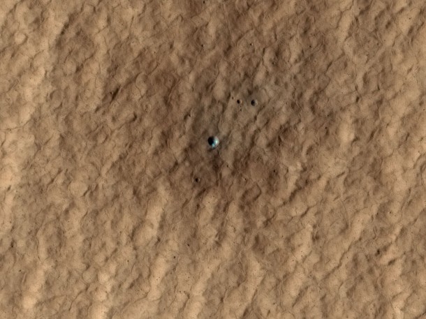 Exposed Ice in Fresh Martian Crater. Credit: NASA/JPL/University of Arizona