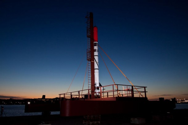 Copenhagen Suborbital's HEAT rocket and Tycho Brahe capsule ready to launch. Credit: Copenhagen Suborbital Copenhagen Suborbital's HEAT rocket and Tycho Brahe capsule ready to launch. Credit: Copenhagen Suborbital