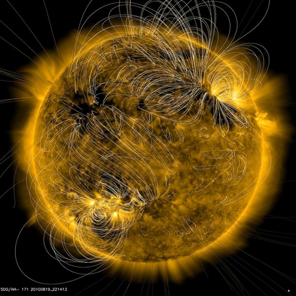 Magnetic field lines on the Sun, on August 20, 2010. Credit: NASA SDO/Lockheed Martin Space Systems Compan Magnetic field lines on the Sun, on August 20, 2010. Credit: NASA SDO/Lockheed Martin Space Systems Compan