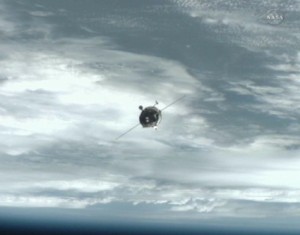 The ISS Progress 39 cargo craft approaches the International Space Station for docking. Credit: NASA TV The ISS Progress 39 cargo craft approaches the International Space Station for docking. Credit: NASA TV