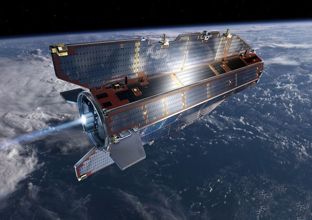 GOCE orbit is so low that it experiences drag from the outer edges of Earth's atmosphere. The satellite's streamline structure and use of electric propulsion system counteract atmospheric drag to ensure that the data are of true gravity. Credits: ESA - AOES Medialab GOCE orbit is so low that it experiences drag from the outer edges of Earth's atmosphere. The satellite's streamline structure and use of electric propulsion system counteract atmospheric drag to ensure that the data are of true gravity. Credits: ESA - AOES Medialab