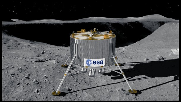 The ESA's lunar lander mission aims to land in the mountainous and heavily cratered terrain of the lunar south pole, possibly in 2018. Credits: ESA The ESA's lunar lander mission aims to land in the mountainous and heavily cratered terrain of the lunar south pole, possibly in 2018. Credits: ESA