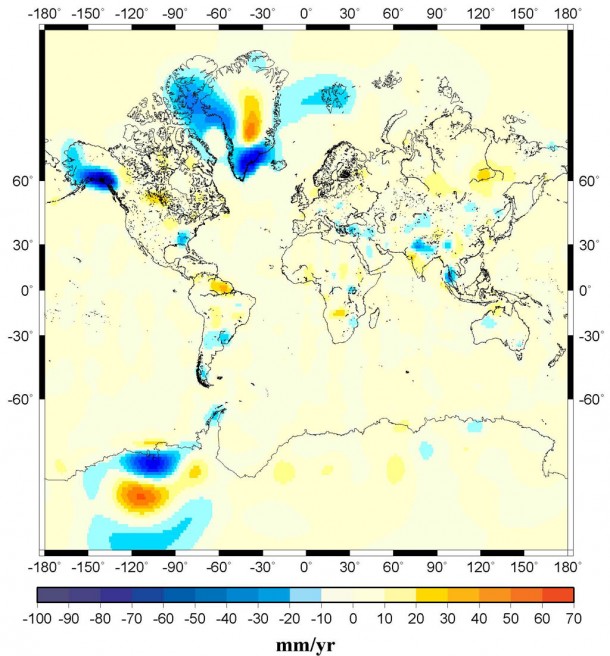 Global present-day trends in the transport of water mass around Earth, as determined using data from GRACE, surface measurements and an ocean model. Darker areas represent greater loss of mass. Image credit: NASA-JPL/-Caltech Global present-day trends in the transport of water mass around Earth, as determined using data from GRACE, surface measurements and an ocean model. Darker areas represent greater loss of mass. Image credit: NASA-JPL/-Caltech