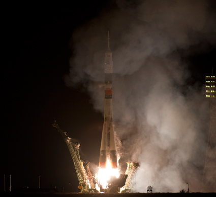The Soyuz TMA-01M launches from the Baikonur Cosmodrome in Kazakhstan. Photo credit: NASA/Carla Cioffi The Soyuz TMA-01M launches from the Baikonur Cosmodrome in Kazakhstan. Photo credit: NASA/Carla Cioffi