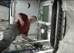 Expedition 25 Commander Doug Wheelock works on the station’s treadmill in the Tranquility node. Credit: NASA TV Expedition 25 Commander Doug Wheelock works on the station’s treadmill in the Tranquility node. Credit: NASA TV