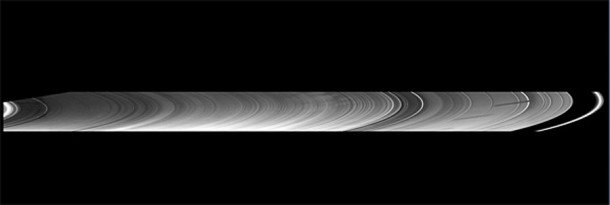 New insights into the nature of Saturn’s rings are revealed in this panoramic mosaic of 15 images taken during the planet’s August 2009 equinox. Image credit: NASA/JPL/SSI New insights into the nature of Saturn’s rings are revealed in this panoramic mosaic of 15 images taken during the planet’s August 2009 equinox. Image credit: NASA/JPL/SSI