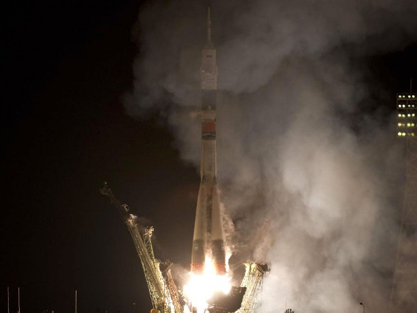 The Soyuz TMA-01M launches from the Baikonur Cosmodrome in Kazakhstan. Photo credit: NASA/Carla Cioffi The Soyuz TMA-01M launches from the Baikonur Cosmodrome in Kazakhstan. Photo credit: NASA/Carla Cioffi