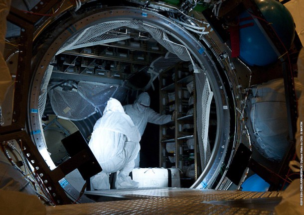 Loading of the ATV’s cargo carrier. Credit: Arianespace Loading of the ATV’s cargo carrier. Credit: Arianespace